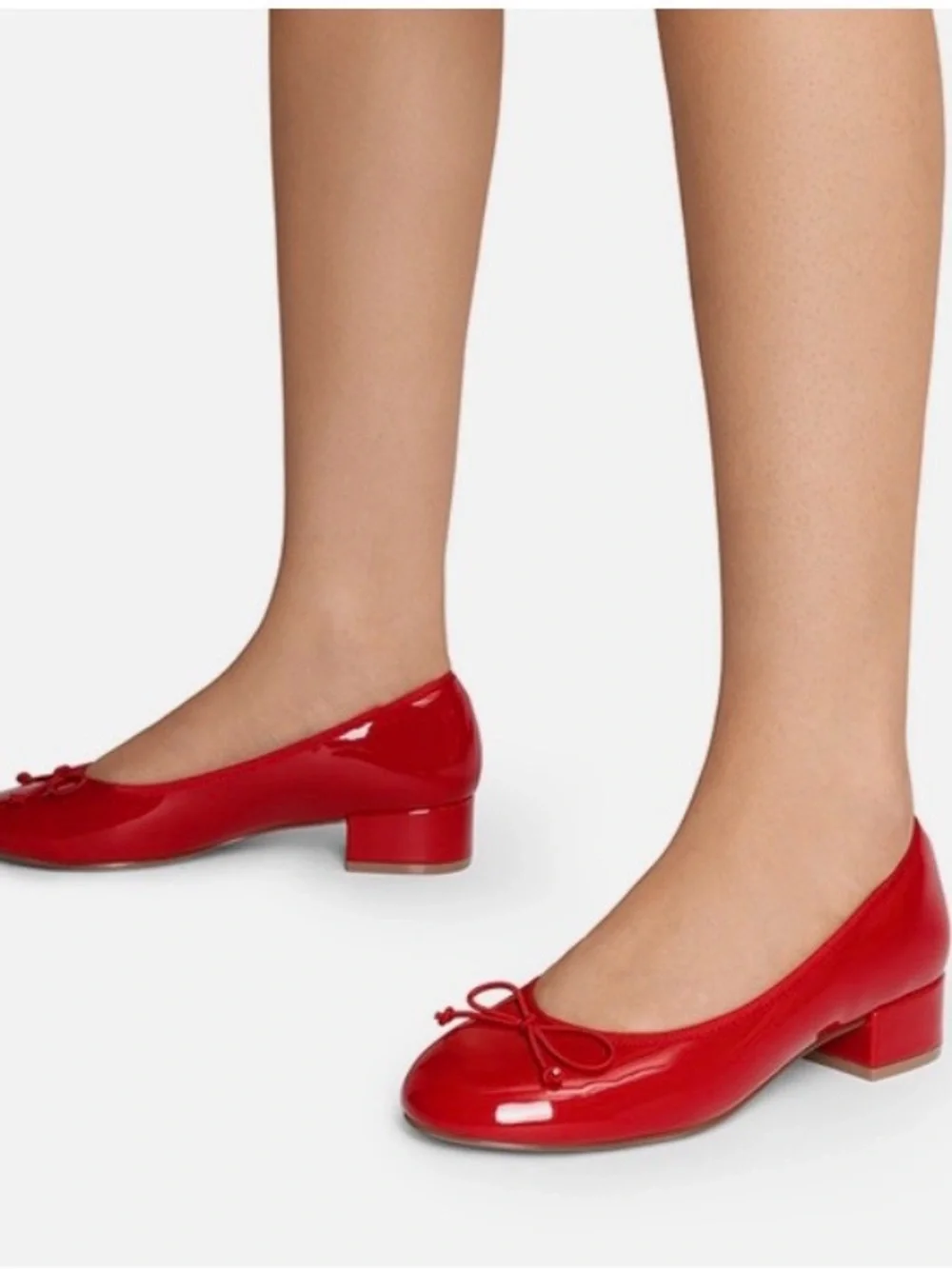Dream Pairs Red Patent Ballet Flats with Bow and Low Heel